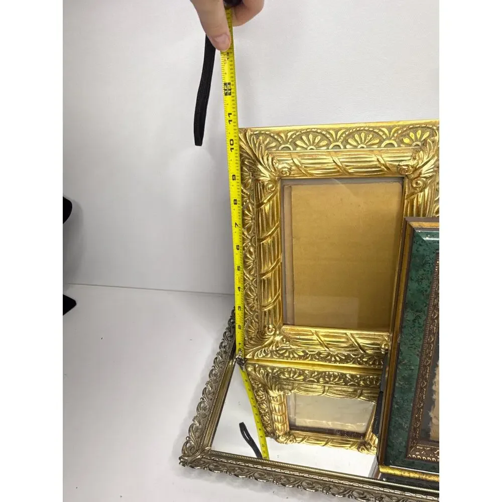 Set of two ornate vintage gold and green frames